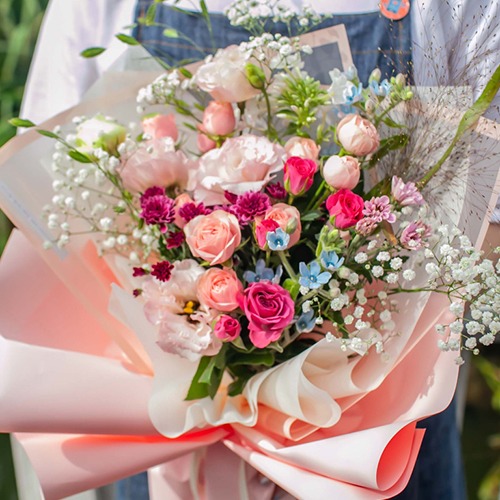 핑크 로맨틱 꽃다발 생화택배 당일발송
