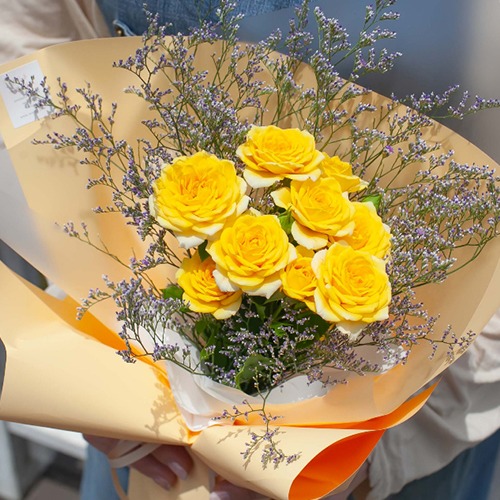 옐로우바베 꽃다발(미스티블루) 생화택배 당일발송
